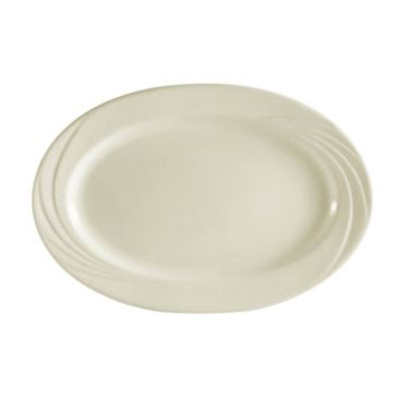 CAC GAD-12 10.5" Porcelain Embossed Garden State Oval Platter/Bone White