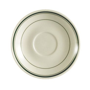 CAC GS-36 4" Ceramic Greenbrier Saucer with Green Band/American White