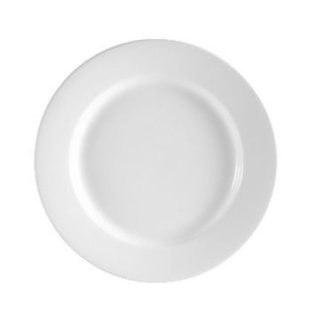 CAC RCN-25 Clinton 14" Bright White Rolled Edge Round Porcelain Plate