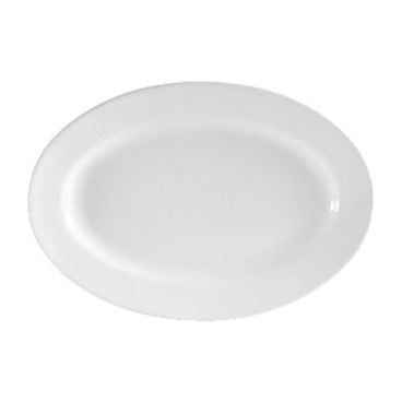 CAC RCN-81 Clinton 18" x 12 1/2" Bright White Rolled Edge Oval Porcelain Platter