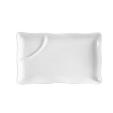CAC RCN-RT8 White Divided Sauce Plate 8" x 5"
