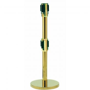 Aarco HB-27_RD Brass 40" Crowd Control / Guidance Stanchion with Dual 84" Red Retractable Belts