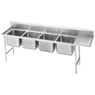 Advance Tabco 9-24-80-18R Four Compartment 111" Wide Regaline Sink With 18" Right Side Drainboard, Super Saver 900 Series