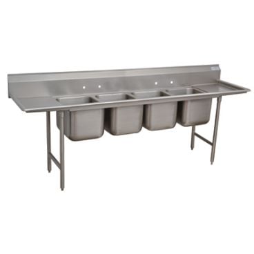 Advance Tabco 9-64-72-36RL Four Compartment 154" Wide Regaline Sink With 36" Right And Left Side Drainboards, Super Saver 900 Series