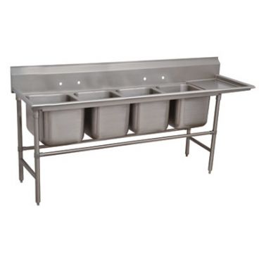 Advance Tabco 94-64-72-36R Four Compartment 121" Wide Regaline Sink With 36" Right Side Drainboard, Spec-Line 940 Series