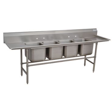 Advance Tabco 94-84-80-18RL Four Compartment 126" Wide Regaline Sink With 18" Right And Left Side Drainboards, Spec-Line 940 Series