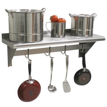 Advance Tabco PS-12-48-EC-X 12" x 48" Stainless Steel Wall Mounted Shelf with Pot Rack