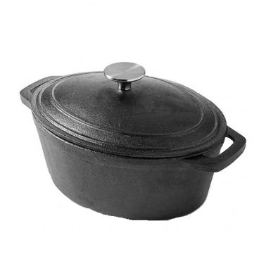 American Metalcraft CIPO4 11 5/8" x 8 1/4" x 4 1/2" Large 4 Qt Oval Cast Iron Casserole Dish with Handles