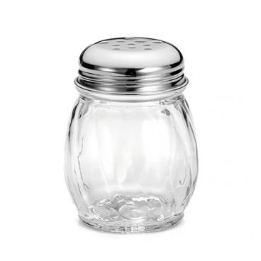 Tablecraft C260-4 6 oz Clear Swirl Glass Cheese Shaker With Perforated Chrome Plated Top