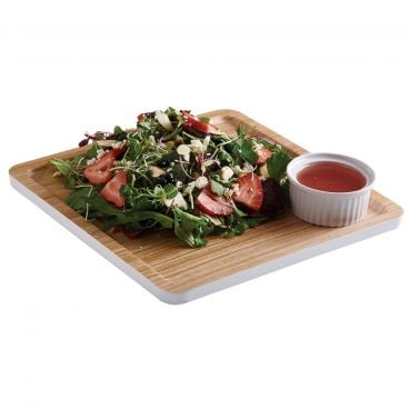 Cal-Mil 22099-91 White 9" x 9" x 1/2" Melamine/Natural Wood Serving Tray