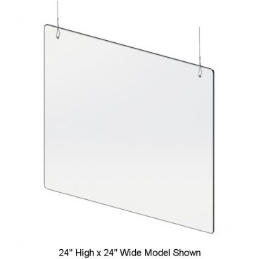 Cal-Mil 22135-24 Suspended Clear 33" High 23 1/2" Wide Acrylic Protective Safety Shield With 6 ft Cables Included