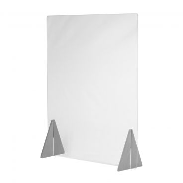 Cal-Mil 22137-31-83NW Freestanding Clear 40" High x 31 3/4" Wide Plastic Ashwood Barrier with 2 Wood Triangle Base Feet and 1 Shield