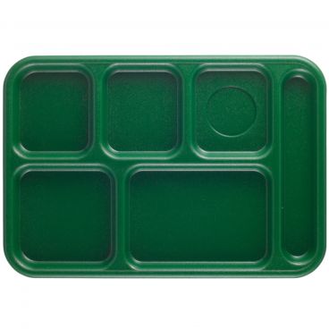 Cambro 10146CW119 Sherwood Green 10 Inch x 14 1/2 Inch 6-Compartment Rectangular Polycarbonate Camwear School Serving Tray