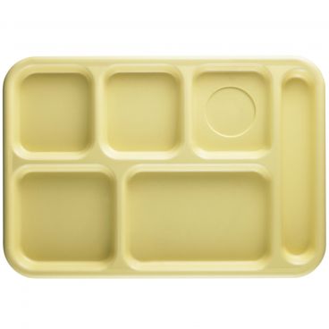 Cambro 10146CW145 Yellow 10 Inch x 14 1/2 Inch 6-Compartment Rectangular Polycarbonate Camwear School Serving Tray