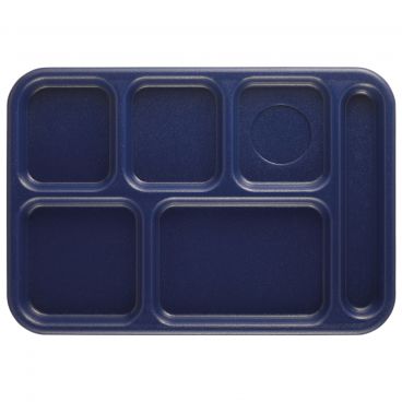 Cambro 10146CW186 Navy Blue 10 Inch x 14 1/2 Inch 6-Compartment Rectangular Polycarbonate Camwear School Serving Tray