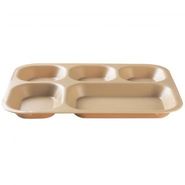 Cambro 14105CW133 Beige 10 11/16 Inch x 13 7/8 Inch 5-Compartment Rectangular Polycarbonate Camwear Correctional Compartment Serving Tray