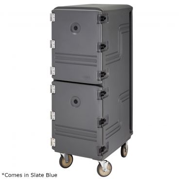Cambro 1826DBC401 Slate Blue 21 1/2" Wide Double-Compartment Camcart Insulated Polyethylene Cart For 18" x 26" Food Storage Boxes With 6" Casters