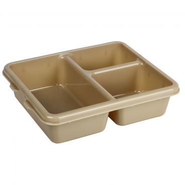 Cambro 9113CW133 Beige 9 Inch x 11 Inch 3-Compartment Rectangular Polycarbonate Camwear Meal Delivery Tray