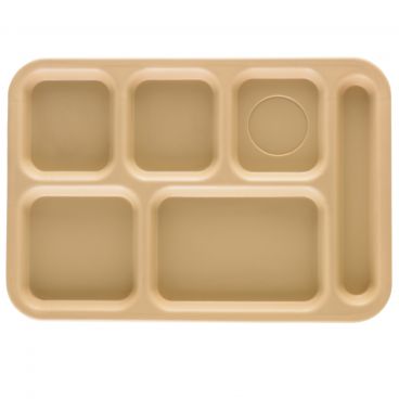 Cambro PS1014161 Tan 10 Inch x 14 1/2 Inch 6-Compartment Rectangular Co-Polymer Penny-Saver School Tray