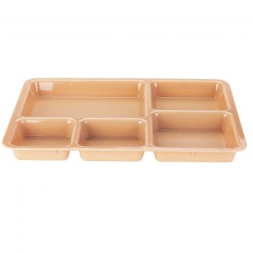 Cambro 1411CW133 Beige 10 9/16 Inch x 14 3/8 Inch 5-Compartment Rectangular Polycarbonate Camwear Tray-on-Tray Meal Delivery Base Tray