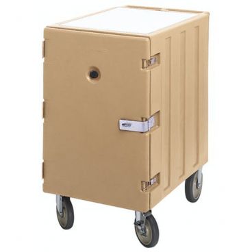 Cambro 1826LBCSP157 Coffee Beige 21 7/16" Wide Security Package Single-Compartment Camcart Insulated Polyethylene Mobile Cart For 18" x 26" Food Storage Boxes With Removable Cutting Board And 6" Casters