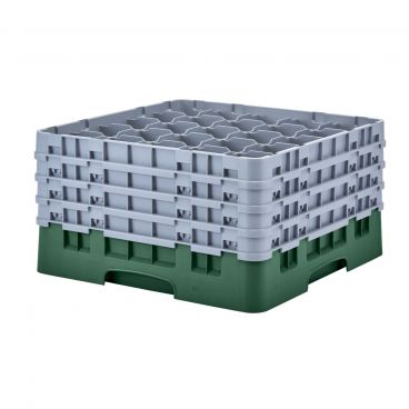 Cambro 25S900119 Sherwood Green 25 Compartment 9-3/8" Full Size Camrack Glass Rack with 4 Extenders