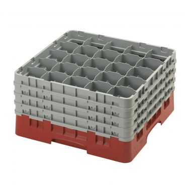 Cambro 25S900416 Cranberry 25 Compartment 9-3/8" Full Size Camrack Glass Rack with 4 Extenders