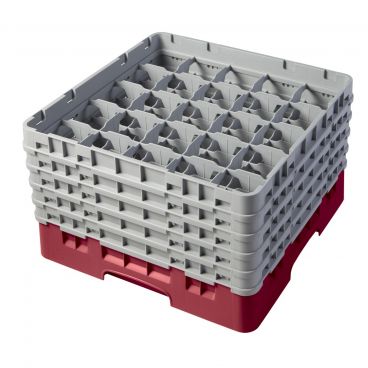 Cambro 25S958416 Cranberry 25 Compartment 10-1/8" Full Size Camrack Glass Rack with 5 Extenders