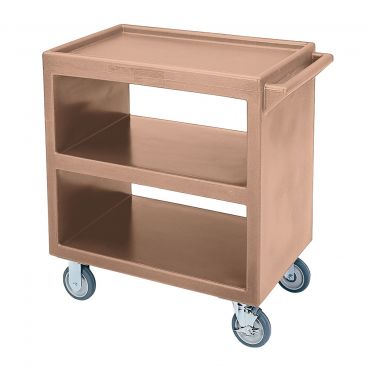 Cambro BC2304S157 Coffee Beige 33.25 Inch Plastic Open Sided Three Shelf Standard Service Cart with 5" Swivel Casters