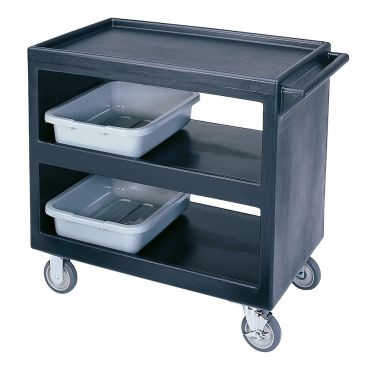 Cambro BC235110 Black 37-1/4 Inch Open Sided Three Shelf Standard Service Cart with 5" Casters