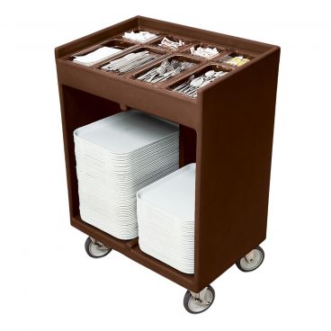 Cambro TC1418131 Dark Brown Plastic Tray and Silverware Cart with Pans and Vinyl Cover
