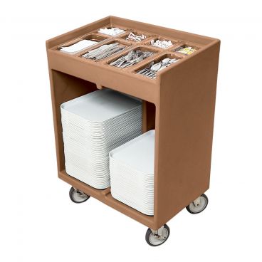 Cambro TC1418157 Coffee Beige Plastic Tray and Silverware Cart with Pans and Vinyl Cover