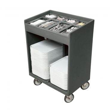 Cambro TC1418191 Granite Gray Plastic Tray and Silverware Cart with Pans and Vinyl Cover