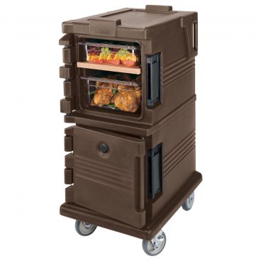 Cambro UPC600131 Dark Brown 8 Pan Ultra Camcart Series 20 1/2" Wide 45" High Mobile Front-Loading Insulated Polyethylene Food Pan Carrier Cart With 5" Casters