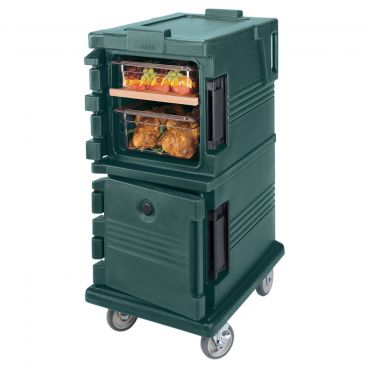 Cambro UPC600192 Granite Green 8 Pan Ultra Camcart Series 20 1/2" Wide 45" High Mobile Front-Loading Insulated Polyethylene Food Pan Carrier Cart With 5" Casters