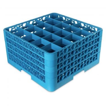 Carlisle RG25-414 Carlisle Blue OptiClean 25 Compartment Glass Rack with 4 Extenders