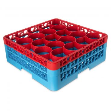 Carlisle RW20-1C410 OptiClean NeWave 20 Compartment Glass Rack, Red Color-Coded with 2 Extenders