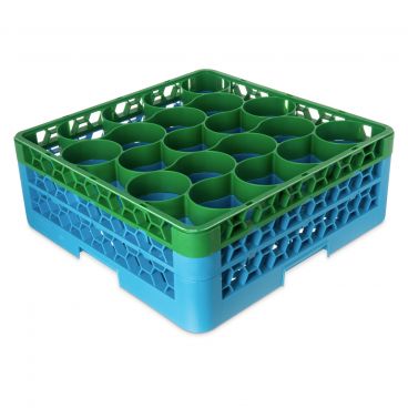 Carlisle RW20-1C413 OptiClean NeWave 20 Compartment Glass Rack, Green Color-Coded with 2 Extenders