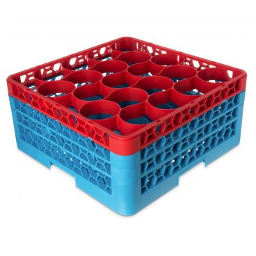 Carlisle RW20-2C410 OptiClean NeWave 20 Compartment Glass Rack, Red Color-Coded with 3 Extenders