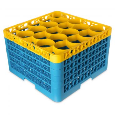 Carlisle RW20-4C411 OptiClean NeWave 20 Compartment Glass Rack, Yellow Color-Coded with 5 Extenders
