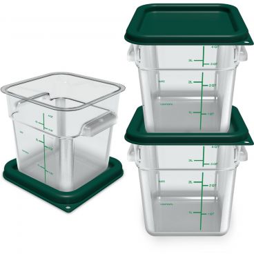 Carlisle 11951-307 Squares Food Storage Containers Clear Polycarbonate with Green Print, With Green Lids - 4 Quart Capacity