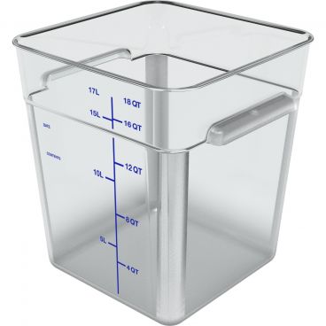 Carlisle 1195507 Squares Clear Polycarbonate Food Storage Container with Blue Print - 18 Quart Capacity