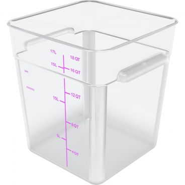 Carlisle 11955AF07 Squares Clear Polycarbonate Food Storage Container with Purple Print - 18 Quart Capacity