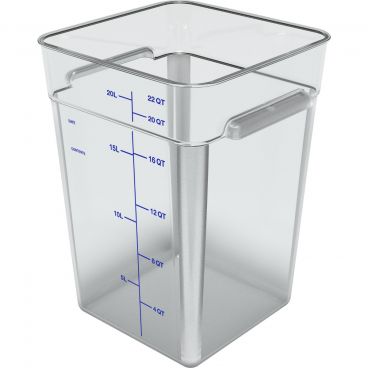 Carlisle 1195607 Squares Clear Polycarbonate Food Storage Container with Blue Print - 22 Quart Capacity