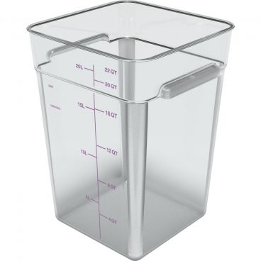 Carlisle 11956AF07 Squares Clear Polycarbonate Food Storage Container with Purple Print - 22 Quart Capacity