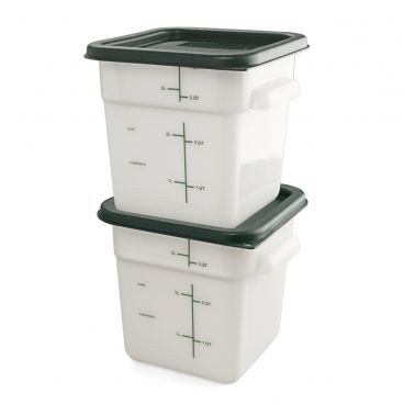 Carlisle 11961-302 Squares Food Storage Containers White Polyethylene with Green Print, With Green Lids - 4 Quart Capacity