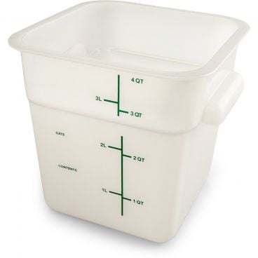 Carlisle 11961PE02 Squares Food Storage Container White Polyethylene with Green Print - 4 Quart Capacity