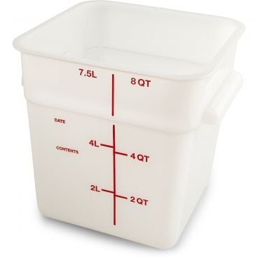 Carlisle 11963PE02 Squares Food Storage Container White Polyethylene with Red Print - 8 Quart Capacity