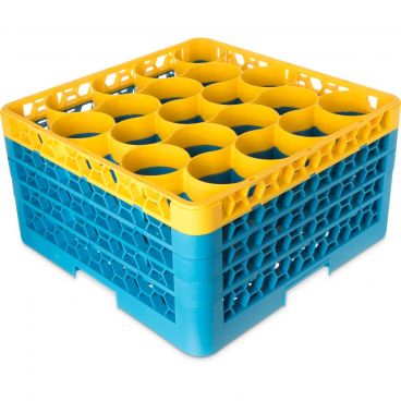Carlisle RW20-3C411 OptiClean NeWave 20 Compartment Glass Rack, Yellow Color-Coded with 4 Extenders