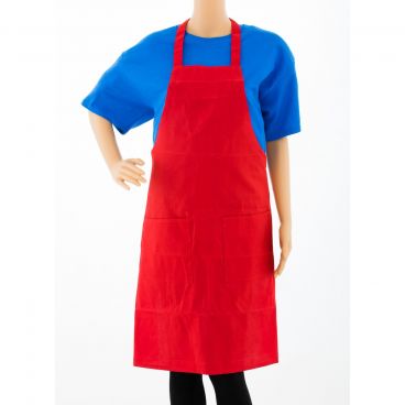 Chef Approved 167601BACRD Red Poly-Cotton Full Length Bib Apron w/ 2 Pockets - 34"L x 30"W